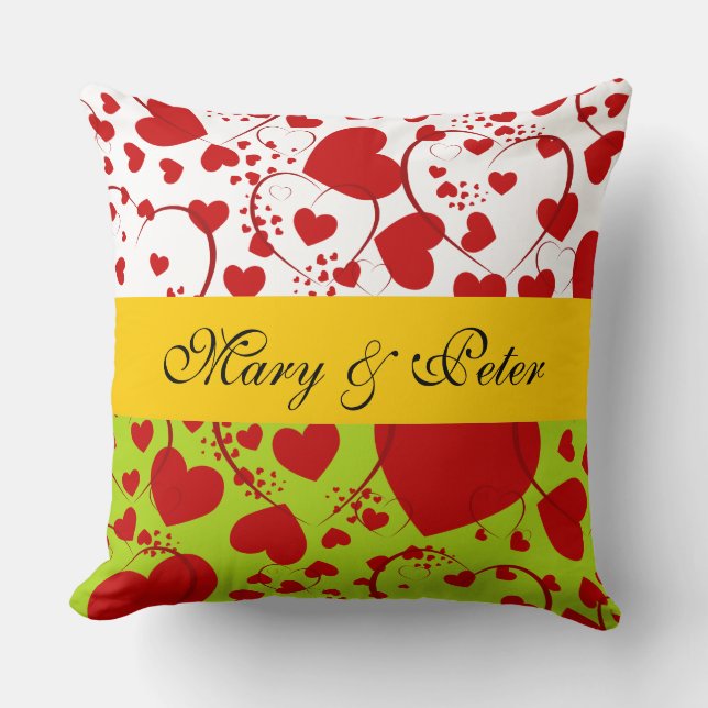Funny Heart Pattern V + your backg. & text Cushion (Front)