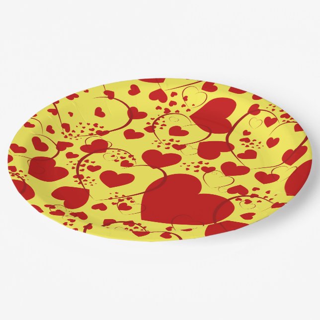 Funny Heart Pattern V + your background colour Paper Plate (Angled)