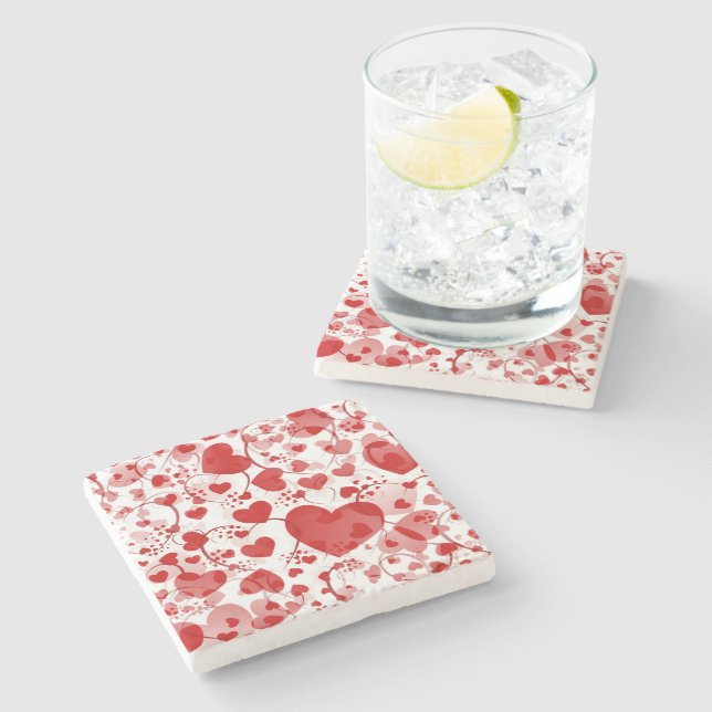 Funny Heart Pattern VII - red white Stone Coaster (Side)