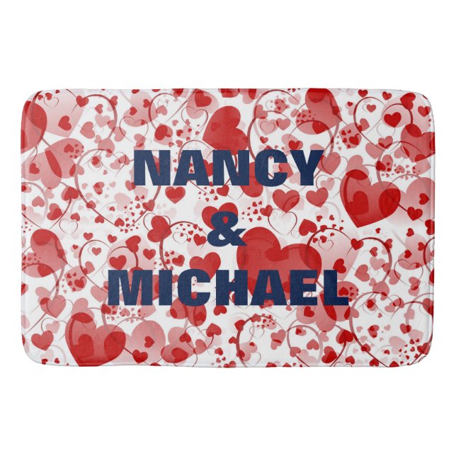 Funny Heart Pattern VII - red white + your idea Bath Mat (Front)
