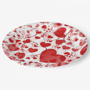 Funny Heart Pattern VII - red white + your idea Paper Plate