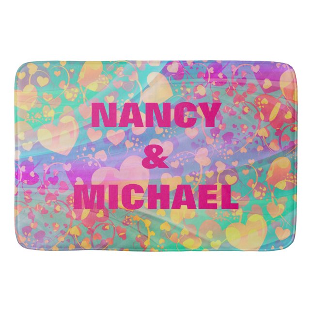 Funny Heart Pattern XI - pastel coloured Bath Mat (Front)