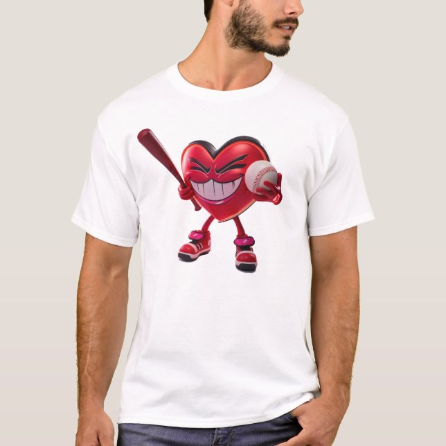 Funny Heart Playing Baseball T-Shirt (Front)