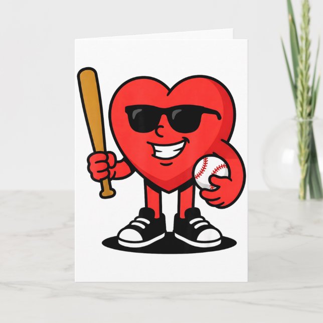 Funny Heart Playing Baseball Valentine Baseball Fa Card (Front)