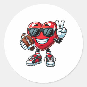 Funny Heart Playing Footll Boys Girls Kids Valenti Classic Round Sticker
