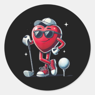 Funny Heart Playing Golf Valentines Day For Sport  Classic Round Sticker