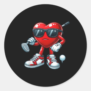 Funny Heart Playing Golf Valentines Day For Sport  Classic Round Sticker
