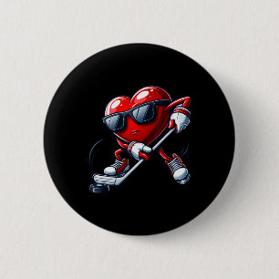 Funny Heart Playing Hockey Valentines Day Mens Boy 6 Cm Round Badge