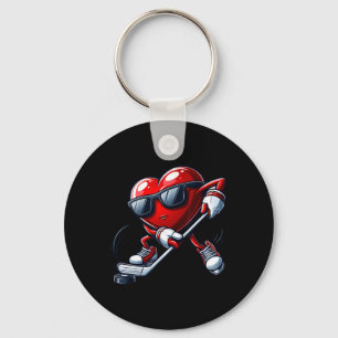 Funny Heart Playing Hockey Valentines Day Mens Boy Key Ring