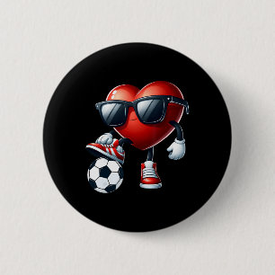Funny Heart Playing Soccer Valentines Day Mens Boy 6 Cm Round Badge