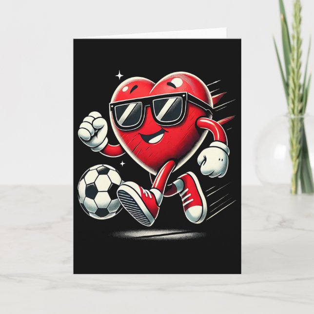Funny Heart Playing Soccer Valentines Day Mens Boy Card (Front)