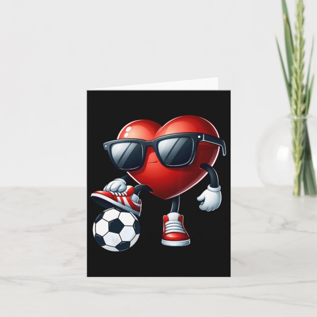 Funny Heart Playing Soccer Valentines Day Mens Boy Card (Front)