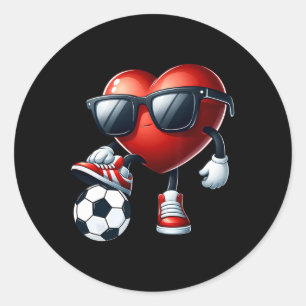 Funny Heart Playing Soccer Valentines Day Mens Boy Classic Round Sticker