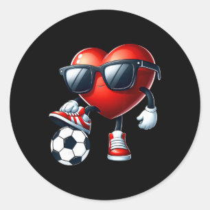 Funny Heart Playing Soccer Valentines Day Mens Boy Classic Round Sticker