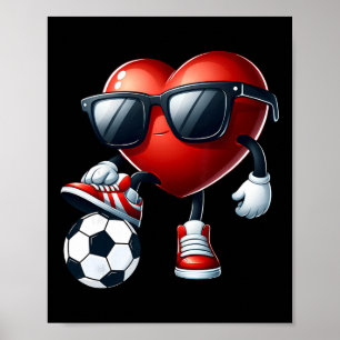 Funny Heart Playing Soccer Valentines Day Mens Boy Poster