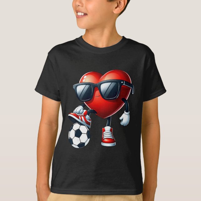 Funny Heart Playing Soccer Valentines Day Mens Boy T-Shirt (Front)