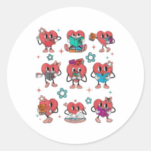 Funny Heart Reading Books Bookworm Valentines Day  Classic Round Sticker