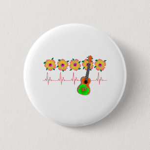 Funny Heartbeat EKG Line for Ukulele Music 6 Cm Round Badge