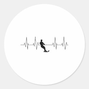 Funny Heartbeat Waterski Art Cool Water Skier Athl Classic Round Sticker