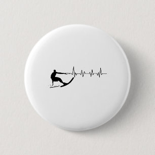 Funny Heartbeat Waterski Gift Cool Water Skier Ath 6 Cm Round Badge