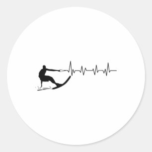 Funny Heartbeat Waterski Gift Cool Water Skier Ath Classic Round Sticker