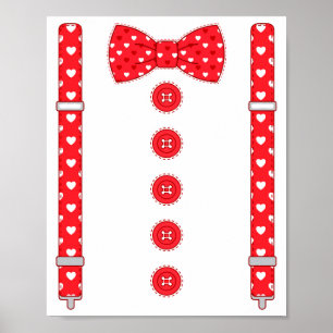 Funny Hearts Bow Tie Suspenders Valentine's Day Co Poster