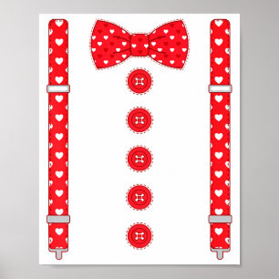 Funny Hearts Bow Tie Suspenders Valentine's Day Co Poster