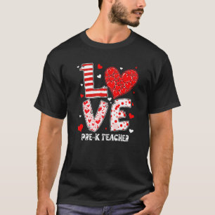 Funny Hearts Love Pre K Teacher Cute Leopard Red P T-Shirt