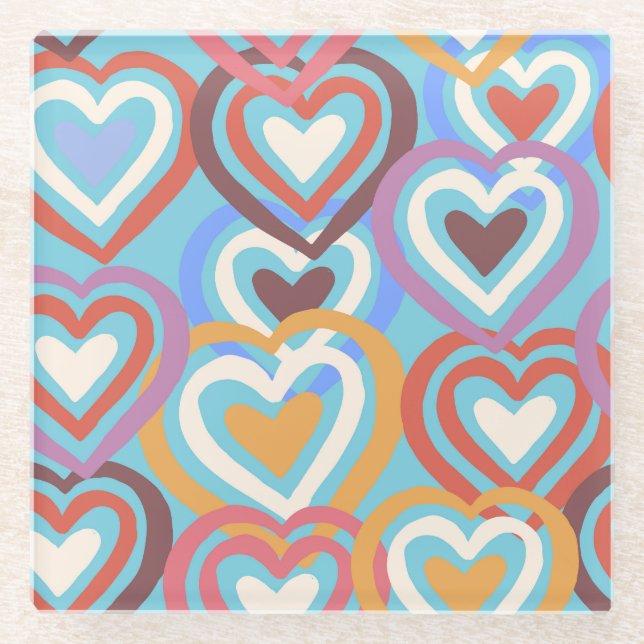Funny Hearts: Seamless Texture Pattern. Glass Coaster (Front)