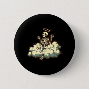 Funny Heaven Skeleton with Halo for Adults and 6 Cm Round Badge