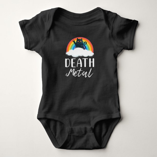 Funny Heavy Death Metal Cat Rainbow Rock Music Baby Bodysuit (Front)