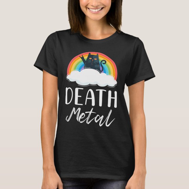 Funny Heavy Death Metal Cat Rainbow Rock Music T-Shirt (Front)