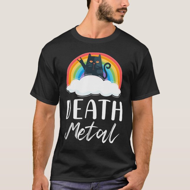 Funny Heavy Death Metal Cat Rainbow Rock Music T-Shirt (Front)