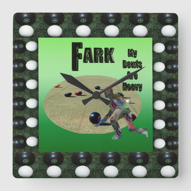 Funny Heavy Lawn Bowls Design Framed, Square Wall Clock (Front)