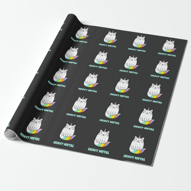 Funny heavy metal unicorn rainbow cat   wrapping paper (Unrolled)