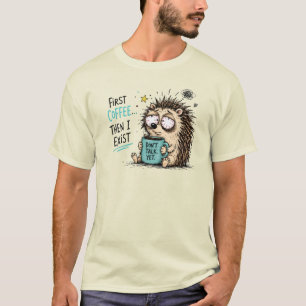Funny Hedgehog Coffee Lover Design  T-Shirt