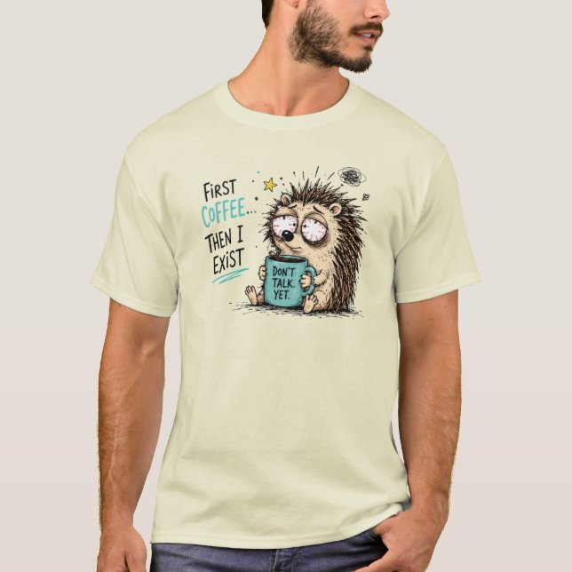 Funny Hedgehog Coffee Lover Design  T-Shirt (Front)