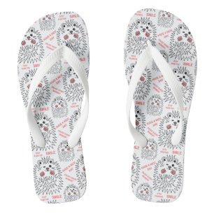 Funny Hedgehog. Cool Image And Text Pattern Jandals