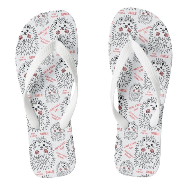Funny Hedgehog. Cool Image And Text Pattern Jandals (Footbed)