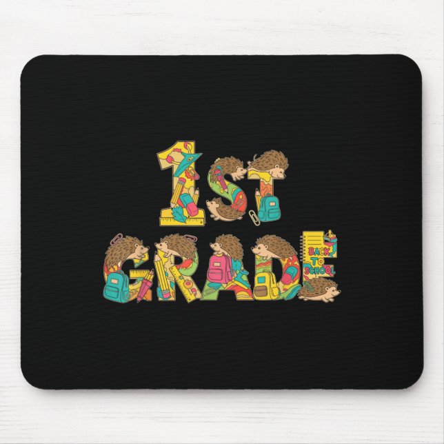 Funny Hedgehog First Grade Back to School Kids Mouse Pad (Front)