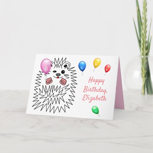 Funny Hedgehog. Happy Birthday Customisable Card (Front)