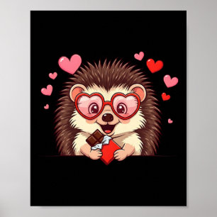 Funny Hedgehog Heart Chocolate Valentine Womens Me Poster