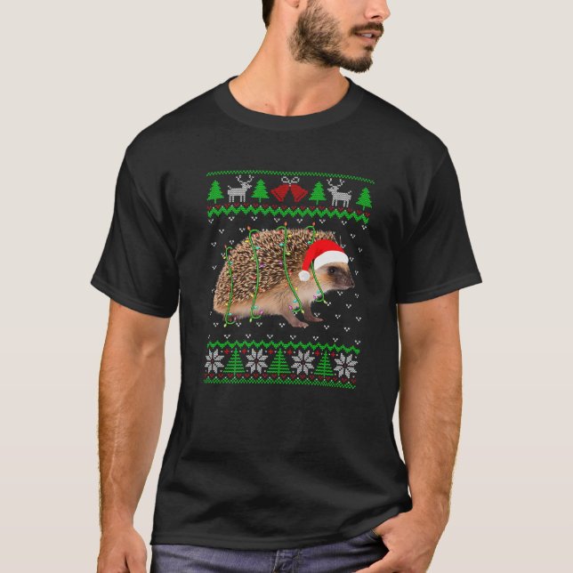 Funny Hedgehog Lights Ugly Sweater Christmas Tree  (Front)