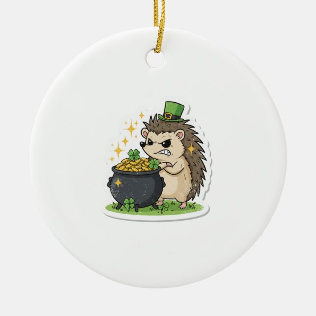 Funny Hedgehog Party Pooper St. Patrick’s Day Ceramic Tree Decoration (Front)