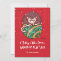 Funny Hedgehog Snow Winter Holiday Merry Christmas