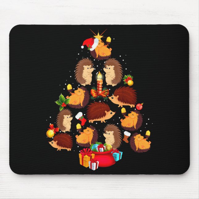 Funny Hedgehogs Christmas Tree Light Pajama Hedgeh Mouse Pad (Front)