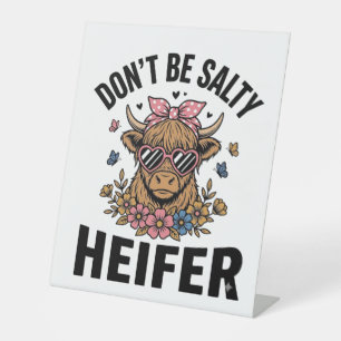 Funny Heifer Cow Floral Butterfly Vintage Design_1 Pedestal Sign