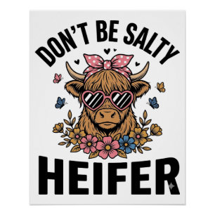 Funny Heifer Cow Floral Butterfly Vintage Design_1 Poster