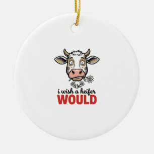 Funny Heifer Cow Vintage Engraving Shirt Design_1 Ceramic Tree Decoration