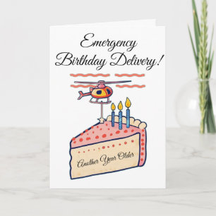 Funny Helicopter Birthday With Cake Delivery Card